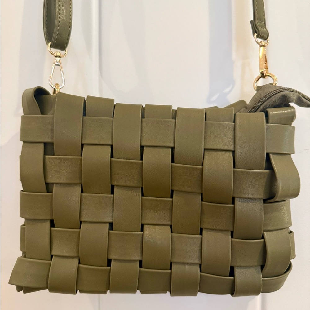Anthropologie Olive Green Woven Crossbody Bag